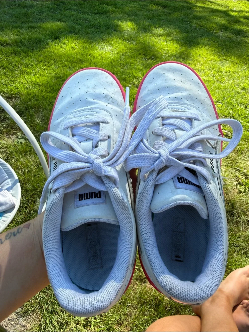 PUMA girls White Sneakers with Pink Platform Sole